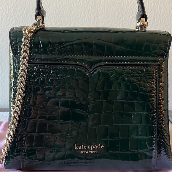 Kate Spade Green Croc Embossed Romy Handbag/Crossbody w/ Spade Turnlock New - Picture 3 of 10